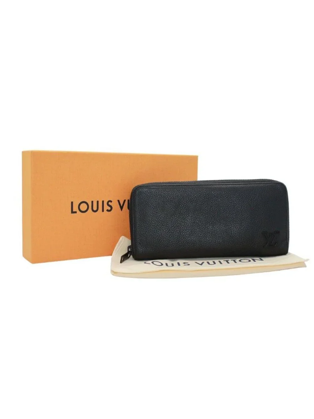 Louis Vuitton Wallet Leather Aerogram Zippy Horizontal Noir Black Zip Around
